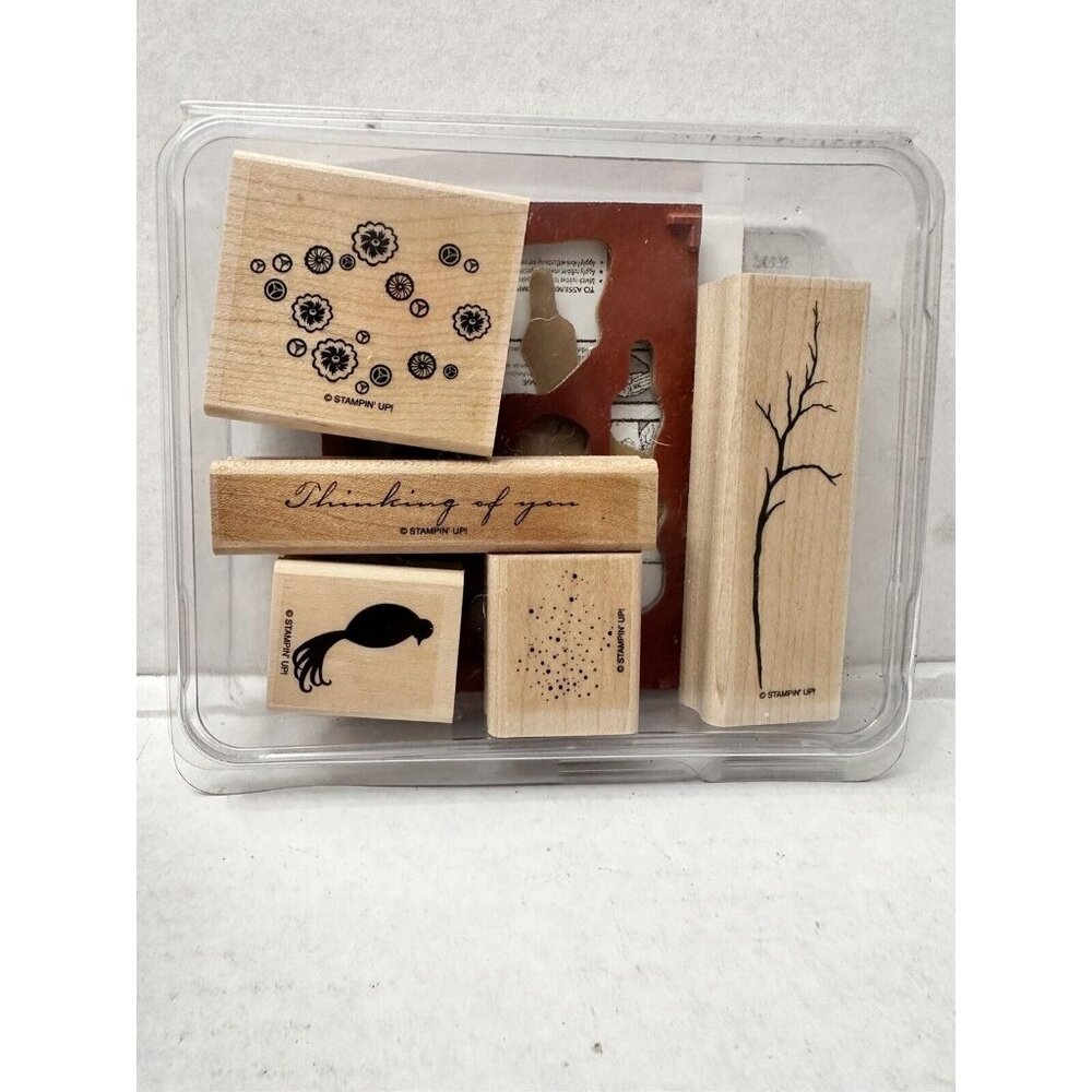 Stampin Up BIRD ON A BRANCH 5 wood mount stamps Tree blossoms thinking of you‎